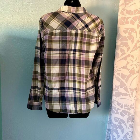 SO Lavender & Olive Green Plaid Button Down Flannel Shirt Size Small - Picture 5 of 7